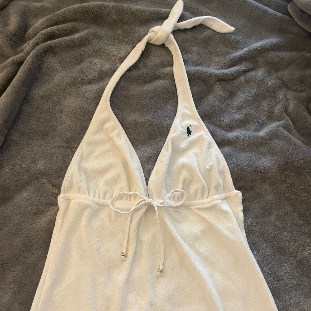 Ralph Lauren White Halter Terrycloth pool Dress with Polo Logo